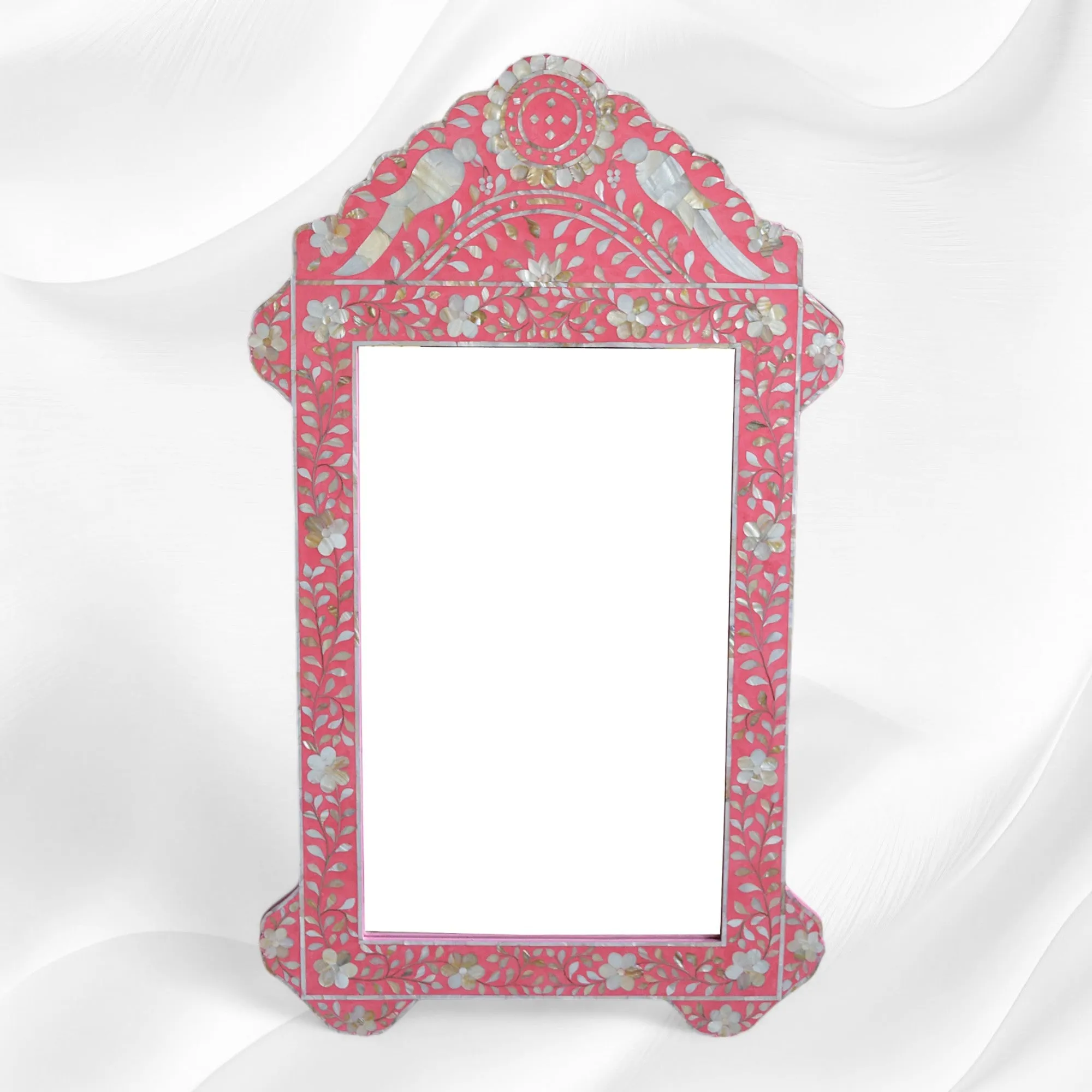 Pink Mother Of Pearl Inlaid Parrot Mirror